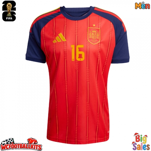 Spain Rodri Hernandez #16 Replica Home Stadium Shirt World Cup 2026 Short Sleeve